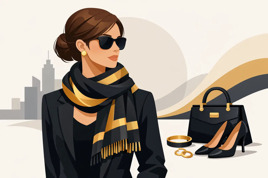 Schal in Schwarz Gold stilvoll kombinieren